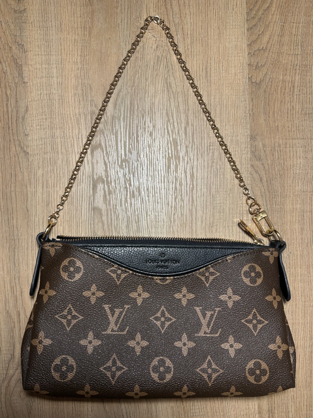 Louis Vuitton Monogram Canvas Shoulder Pochette with Gold Chain